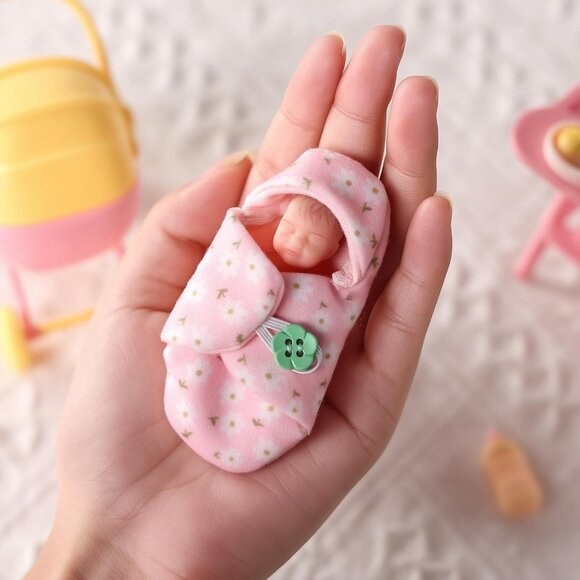 4.5 Inch Realistic Sleeping Newborn Doll with Feeding Bottle Stroller High Chair - Picture 4 of 6